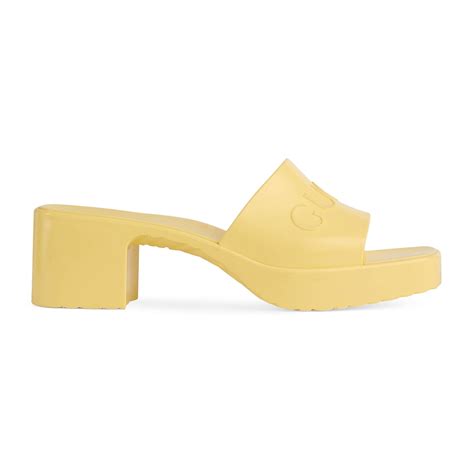 gucci rubber slide sandal yellow|Gucci rubber platform slide sandals.